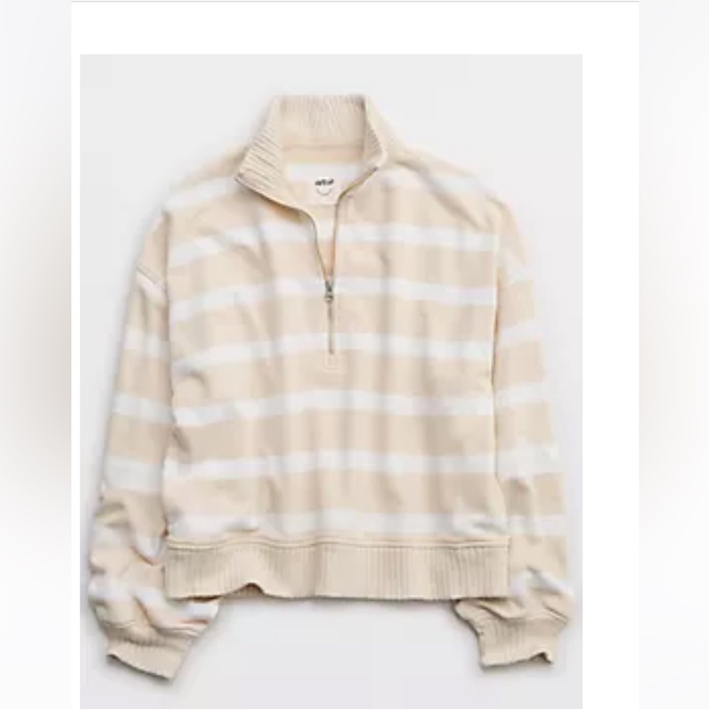 Aerie Beige and White Striped Hoodie